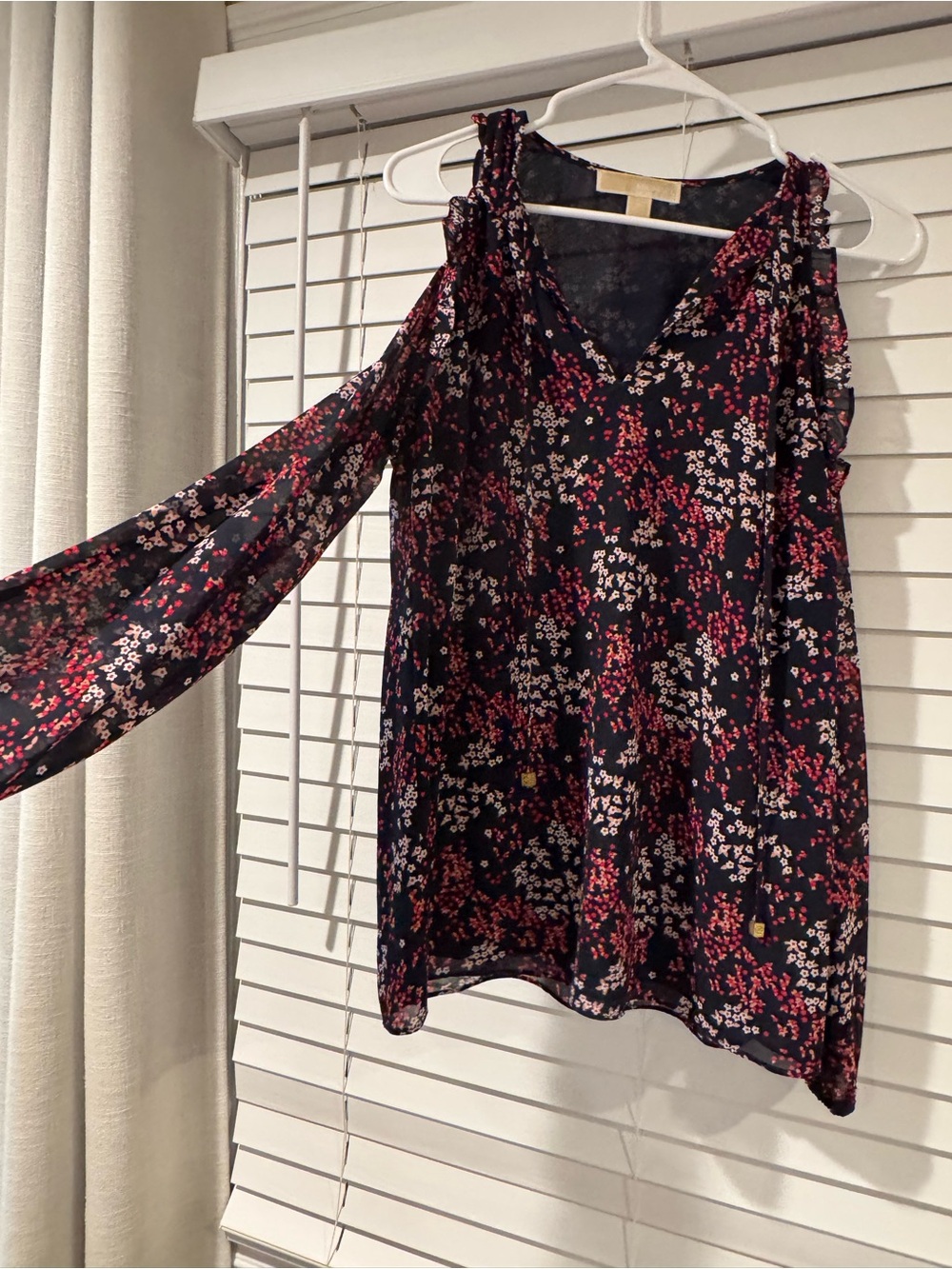 MICHAEL Michael Kors Navy Cold-Shoulder Floral Long-Sleeve Dress